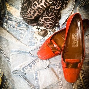 Salvatore Ferragamo Dark Red Paten Leather Flats